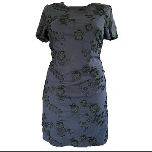 Banana Republic Navy & Black Floral Embroidered Short Sleeve Short Dress 12